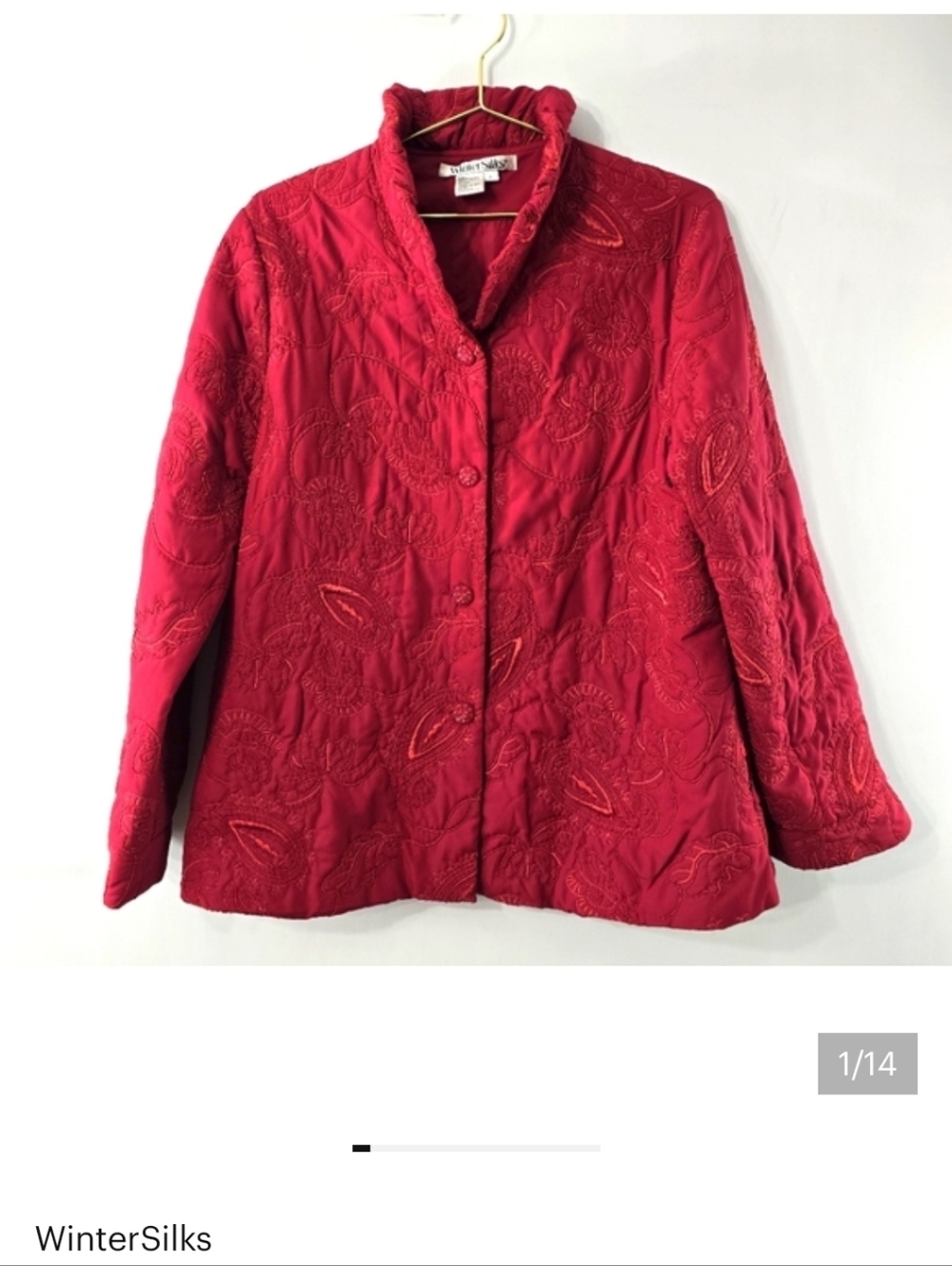 WinterSilks Embroidered Vintage Jacket Button Front Embroidery Winter Silks Sz L
